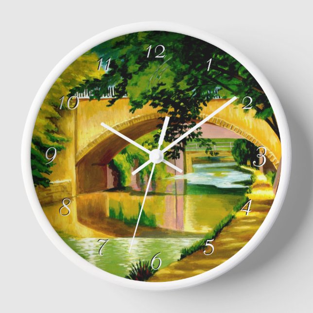 Painted Urban River Walkway Round Clock (Front)