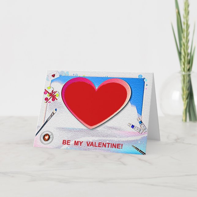 Painted Valentine Heart Add Your Photo Holiday Card (Front)