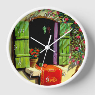 Painted Villa Window Round Clock