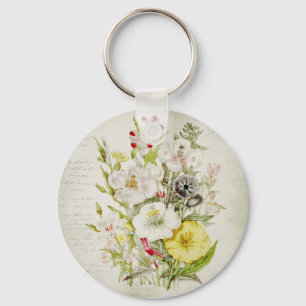 Painted Vintage Flower Bouquet Script 5 Key Ring