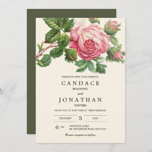 Painted Vintage Rose Boho Wedding Invitation