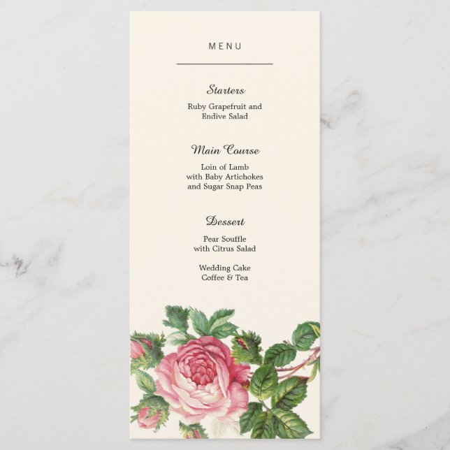 Painted Vintage Rose Boho Wedding Menu (Front)