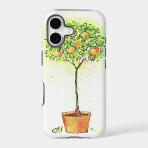 Painted watercolor citrus tree in pot