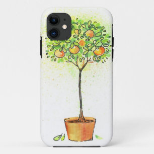 Painted watercolor citrus tree in pot iPhone 11 case