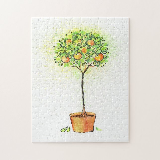 Painted watercolor citrus tree in pot jigsaw puzzle (Vertical)