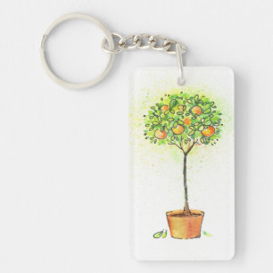 Painted watercolor citrus tree in pot key ring
