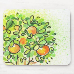 Painted watercolor citrus tree in pot mouse pad