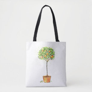 Painted watercolor citrus tree in pot tote bag