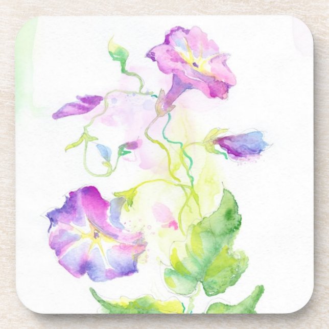 Painted watercolor convolvulus flowers coaster (Front)