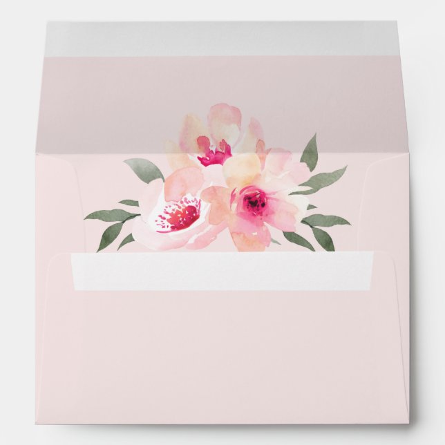 Painted Watercolor Floral Blush Pink Wedding Envelope (Back (Bottom))