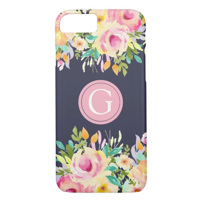 Painted Watercolor Floral Monogram iPhone 7 Case (Back)