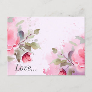 painted watercolor pink flowers holiday postcard