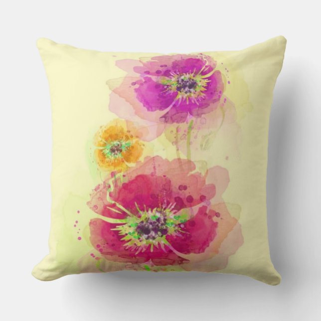 Painted watercolor poppies 2 cushion (Front)