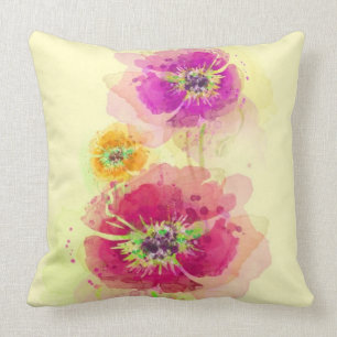 Painted watercolor poppies 2 cushion