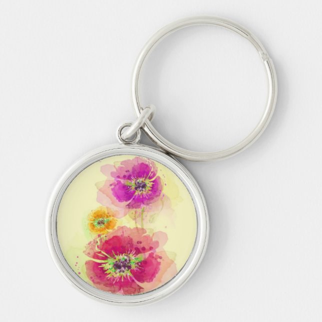 Painted watercolor poppies 2 key ring (Front)