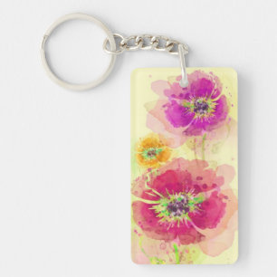 Painted watercolor poppies 2 key ring
