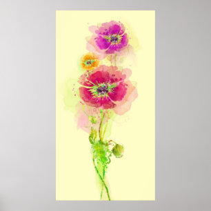 Painted watercolor poppies 2 poster
