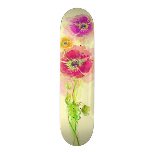 Painted watercolor poppies 2 skateboard