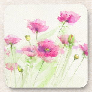 Painted watercolor poppies 3 coaster