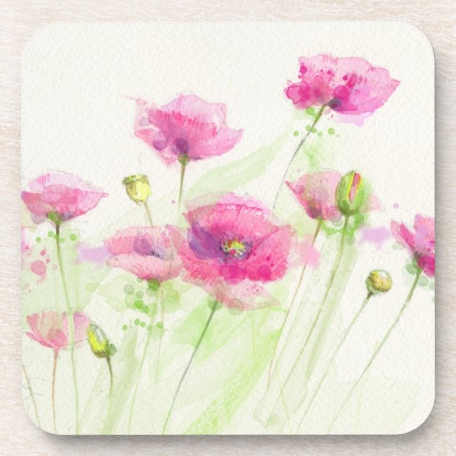 Painted watercolor poppies 3 coaster (Front)