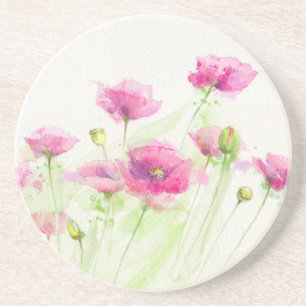 Painted watercolor poppies 3 coaster