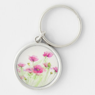Painted watercolor poppies 3 key ring