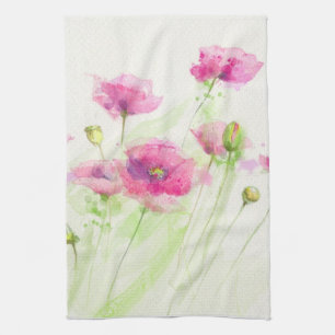 Painted watercolor poppies 3 tea towel