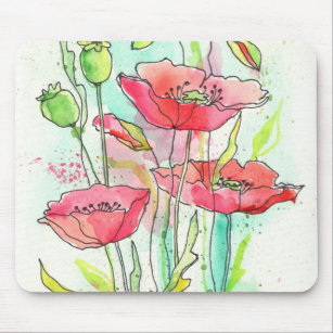 Painted watercolor poppies mouse pad