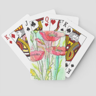 Painted watercolor poppies playing cards