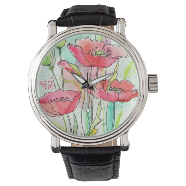 Painted watercolor poppies watch (Front)