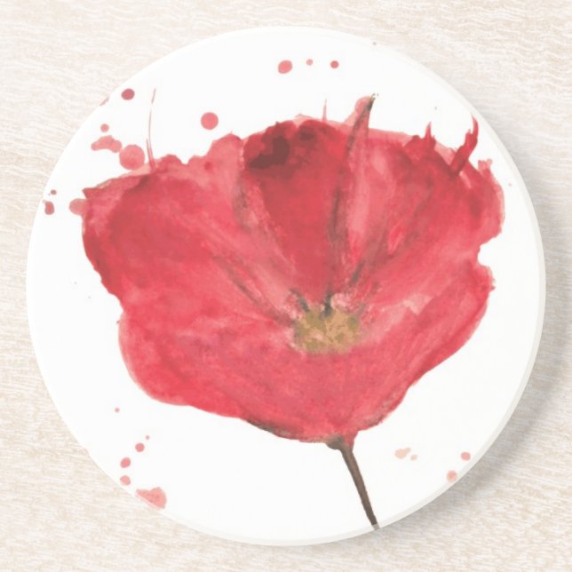 Painted watercolor poppy flower 2 coaster (Front)