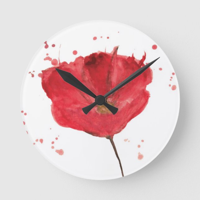 Painted watercolor poppy flower 2 round clock (Front)