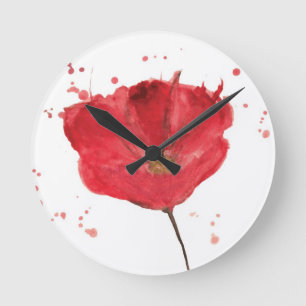 Painted watercolor poppy flower 2 round clock