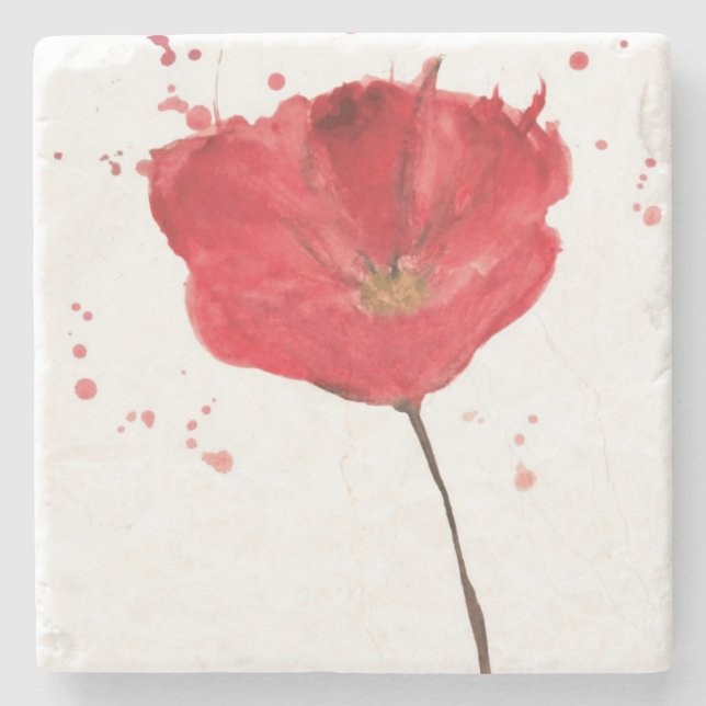 Painted watercolor poppy flower 2 stone coaster (Front)