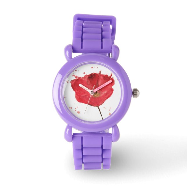 Painted watercolor poppy flower 2 watch (Front)