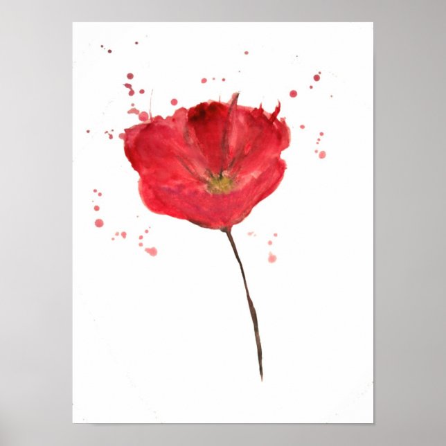 Painted watercolor poppy flower poster (Front)