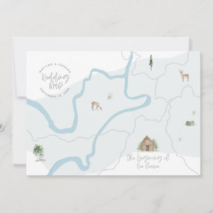 Painted watercolour wedding map invitation