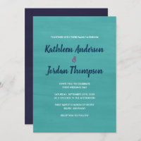 Painted Wedding Invite Turquoise, Navy Blue + Pink