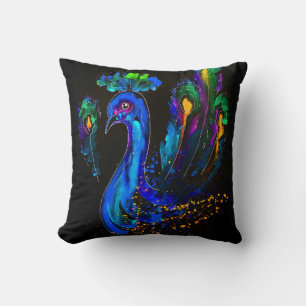 Painted Whimsical Peacock Cushion