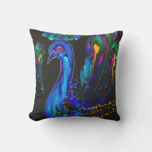 Painted Whimsical Peacock Cushion