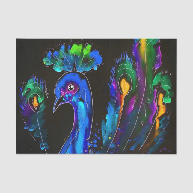 Painted Whimsical Peacock Tissue Paper (Front)