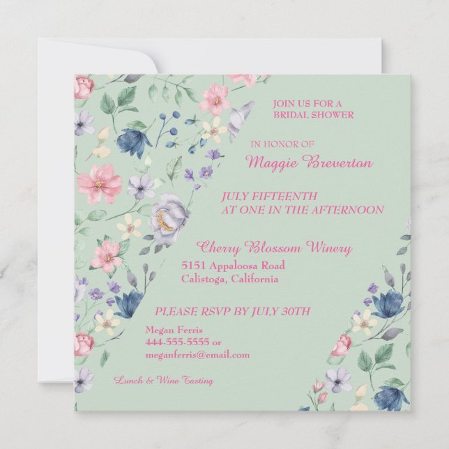 Painted Whimsy Floral Bridal Shower Invitation (Front)