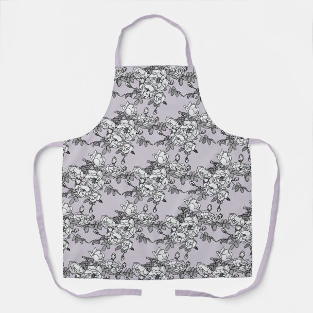 Painted White Roses on Powder Pink Apron (Front)