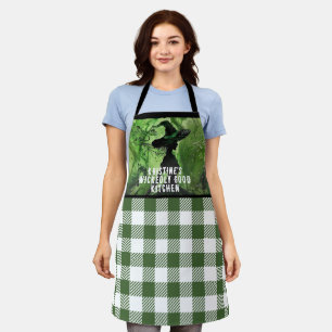 Painted Wickedly Good Witch Green Gingham Plaid  Apron