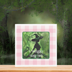 Painted Wickedly Good Witch Green & Pink Gingham Napkin