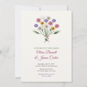 Painted Wildflower Meadow Bouquet Wedding Invite
