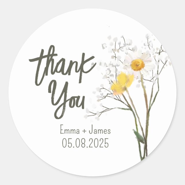 Painted Wildflowers Thank You Sticker (Front)