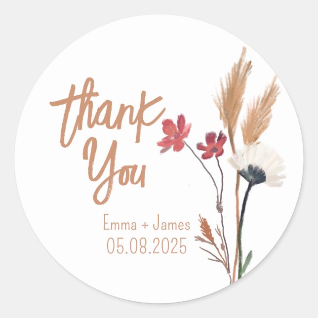 Painted Wildflowers Thank You Sticker (Front)