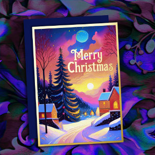 Painted Winter Scenery Christmas Foil Holiday Card