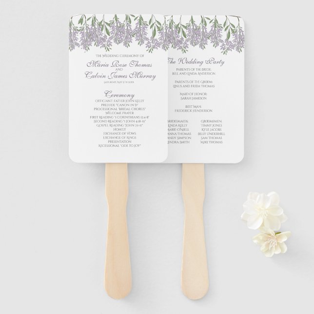 Painted Wisteria Fan Wedding Program (Front and Back)